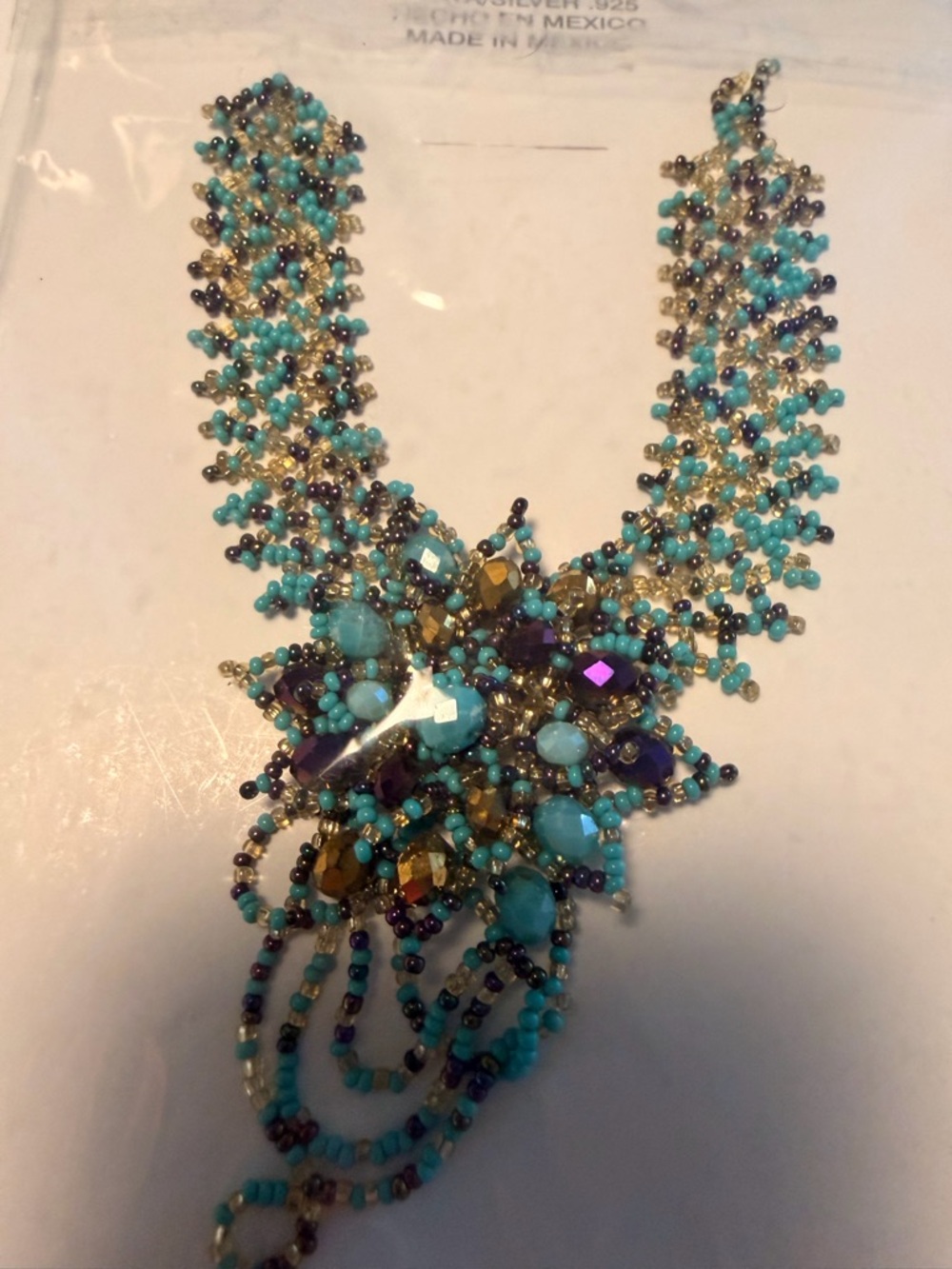 Turquoise Beaded Statement Necklace - Handmade Artisan Style, Silver 925 - Picture 2 of 10